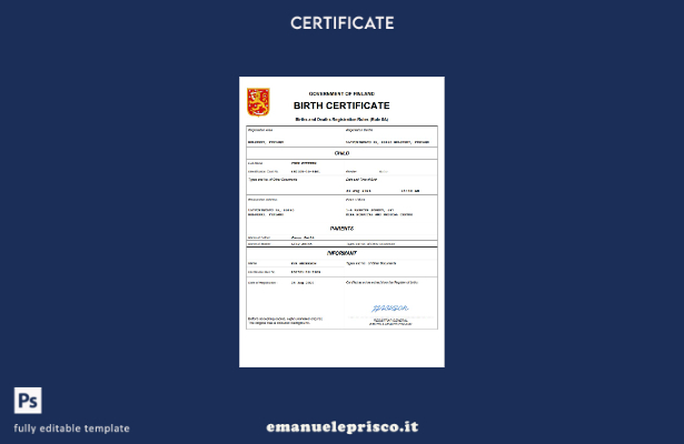 stile verificato Certificato di nascita dello stato di stato finlandese Modello 